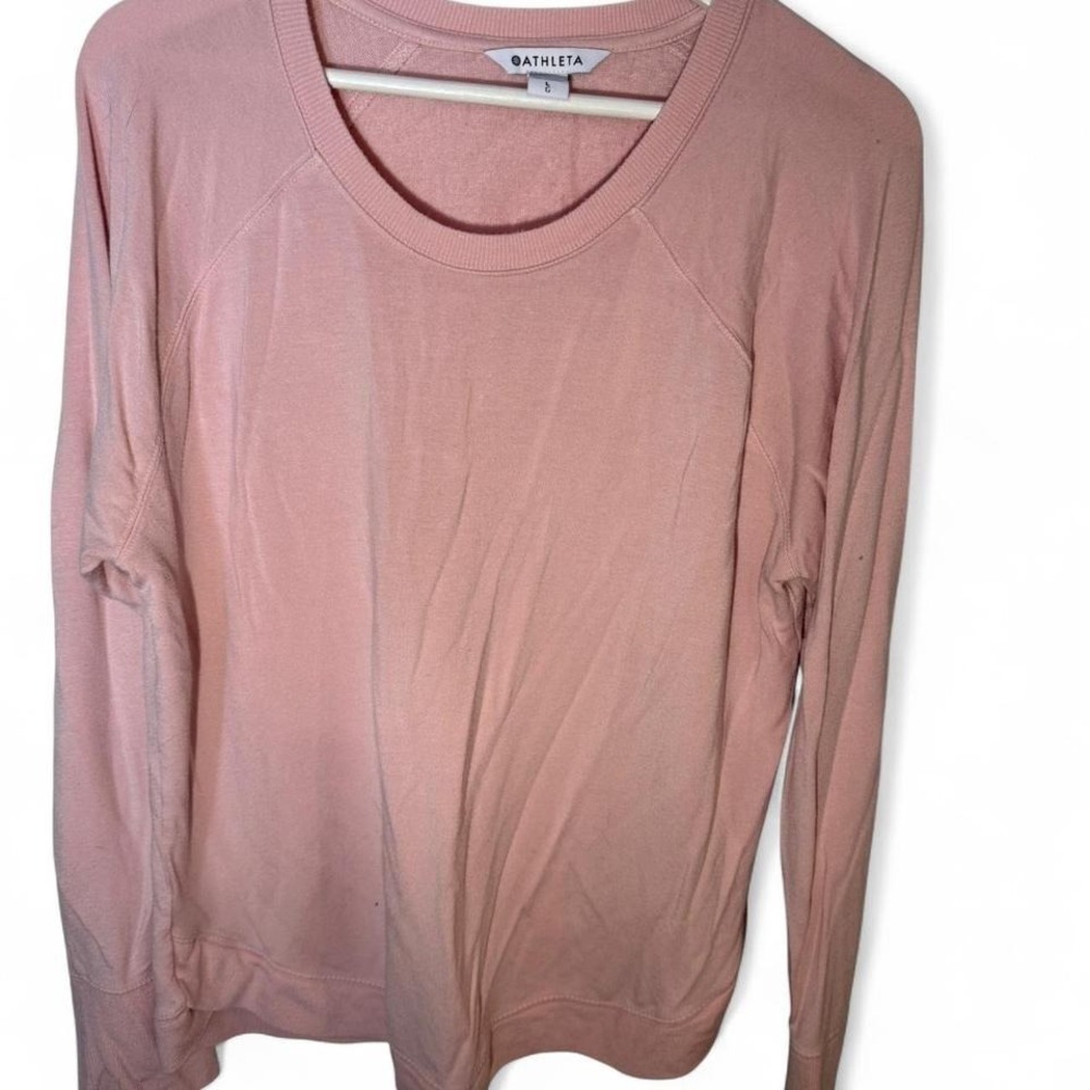 Athleta Womens Pink Raglan Long Sleeve French Terry Pullover Sweatshirt Large